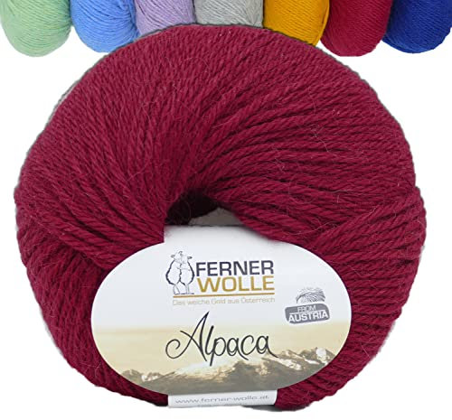 Ferner 100% Alpaka Wolle zum Stricken und Häkeln | Reine Alpakawolle rot Strickwolle Häkelwolle | 50g 100m alpaca wool (154 wein rot)