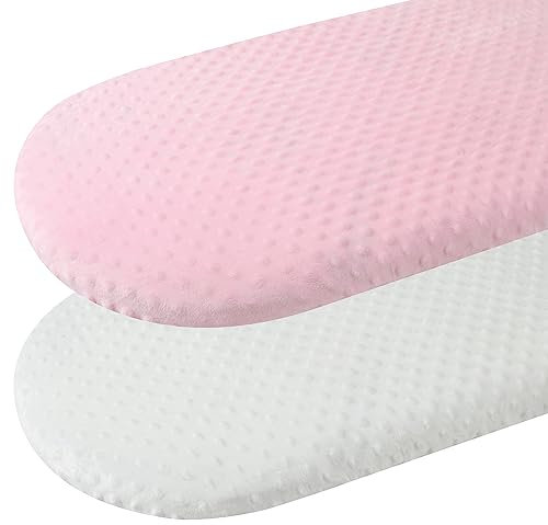 Dot Stubenwagen-Bettlaken-Set, Stretch-Spannbettlaken, ultraweich, dick, universelle Passform, oval, rechteckig, Sanduhr-Pad/Matratze, für Babys, Mädchen und Jungen, Weiß / Rosa, 2 Stück