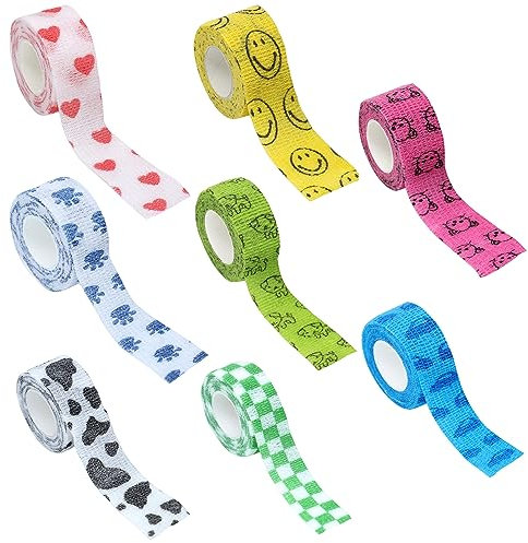 8 rouleaux de bandages auto-adhésifs, bandages imprimés colorés, bandages élastiques absorbant la transpiration et respirants, protection sportive,Pour poignets, chevilles, animaux domestiques