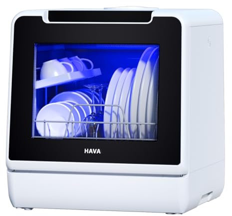 HAVA Countertop Dishwasher, 2024 NEW Upgraded Model, 8 Wash Programs Portable Dishwasher with Child Lock & Delayed Start Function, 5L Water Tank for Apartments, Dorms, and RVs - No Hookup Needed