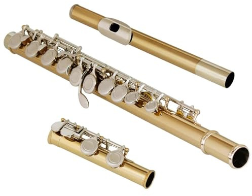 Querflöte Instrument Kupfernickel, 16 geschlossene Löcher, C-Tonart, goldener Röhrenkörper, silberner Knopf, Konzertflöte mit Box
