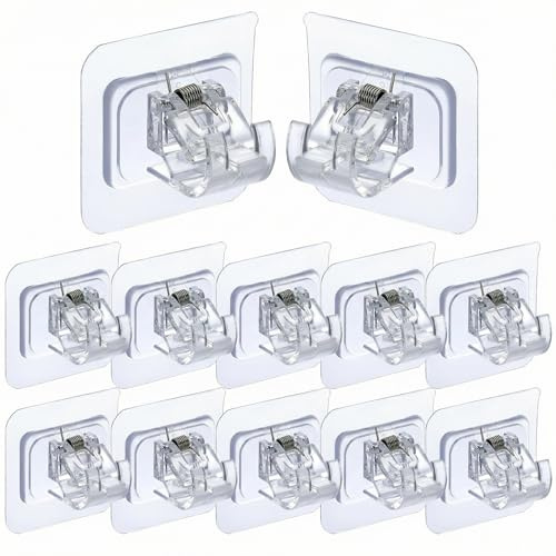 QWORK® 12er Pack Gardinenstangenhalter Selbstklebende, Nagelfreie Stangenhalterung für Vorhänge, Badezimmer und Küche - Belastbar bis zu 5 kg