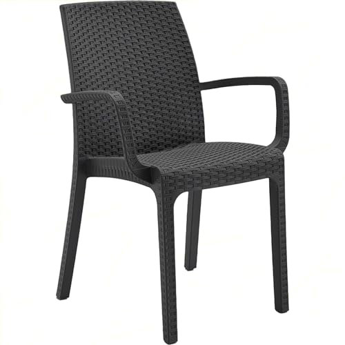 Sicignano - Poltrona con Braccioli - Sedia con Braccioli - Poltrona Indiana - Antracite - Impilabile - Sedia Plastica - Interno Esterno Giardino - 59x57x86 cm - 1 Pezzo, BC904