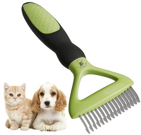 BeautyHunt Dematting Comb for Cats, 16-Teeth Pet Grooming Brush for Matted Fur, Tangles & Knots, Skin-Safe & Gentle Deshedding Rake for Cats & Small Pets (Cat Dematting Comb)