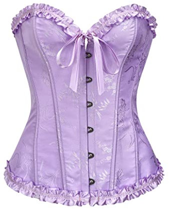 Vrapo Lavender Purple Corset Top for Women | Overbust Lace Up Waist Cincher Shapewear Lingerie - Size M