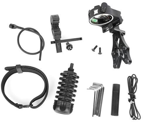 Compound Bogen Zubehör Set Bogenschießen Zubehör Set Bogenschießausrüstung mit Bogenvisier Pfeilauflage Gummidämpfer Handgelenkriemen 7-teiliges Set (Black)