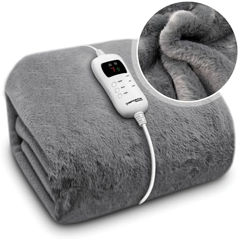Dreamcatcher Faux Fur Heated Blanket, 9 Heat Levels, 9HR Timer, Dark Grey | Luxurious 160 x 130cm faux fur heated throw with 9 heat settings, 9HR timer, detachable controller and 2.35m cable.