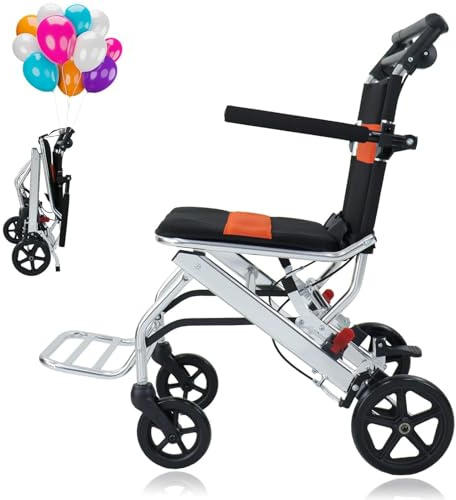 Transportrollstühle Ultra-Light - Tragbarer Rollstuhl Faltbar Leicht mit Handbremse für Ältere Menschen, Outdoor Rollstuhl, Aluminium Rollstühle mit Fußstütze, Rollstuhl für Behinderte, Sitz 40 cm