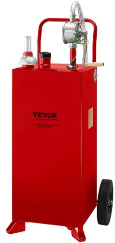 VEVOR Chariot de Carburant 30 Gallons - Réservoir de Stockage 2 Roues, Pompe de Transfert Manuelle, Conteneur Essence Diesel pour Voitures, Tondeuses à Gazon, VTT, Bateaux - Rouge