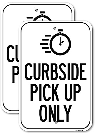 (2 Pack) Clock Curbside Pick Up Only | 18-Inch x 24-Inch Aluminum Parking Sign | Heavy Gauge, Rust Free Metal, Weatherproof, UV Protected & Fade Resistant