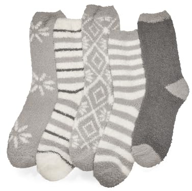 Basic Treasure Lot de 5 Chaussettes Douillettes Femme, Mix Gris, 37-41