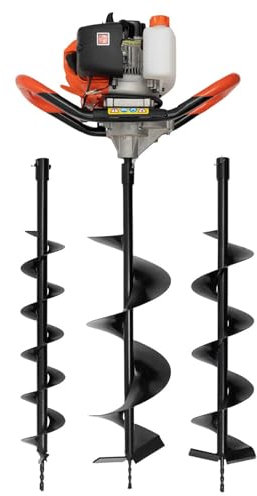 YNAADYH 52 cc 2,3 hp 2 temps refroidi par air - Tarière à gaz - Avec 3 forets de 10,2 cm + 15,2 cm + 15,2 cm