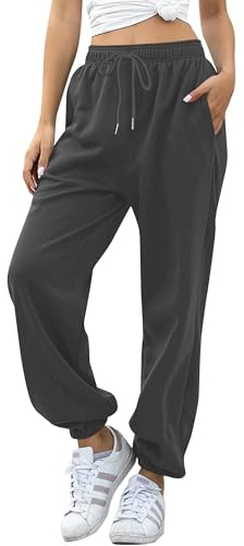 Missufe Damen Jogginghose Freizeithose Hohe Taille Sporthose Trainingshose Cinch Bottom Lang Sweatpants mit Taschen