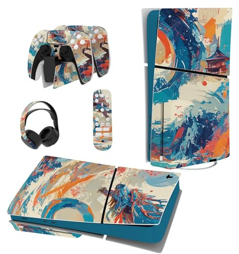 playvital Autocollant Protection pour ps5 Slim Standard Console | Sticker Skin pour ps5 Manette & Télécommande & Casque & Station de Charge，Disc Edition-Dragon Elysium