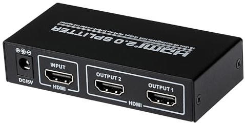 Maplin HDMI Splitter 1 Port In 2 Ports Out Ultra HD 4K/60fs Bandwidth 18Gbps for Dual Monitors for Laptop, TV, Monitor, Projector, TV Box, PS5/4, Xbox, Roku etc