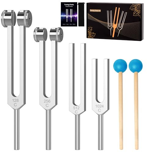 DiDiBirDi Stimmgabeln für Heilung 4er-Set (128 Hz, 256 Hz, 512 Hz, 1024 Hz) | Gewichtete&ungewichtete Klangheil-Werkzeuge für Meditation,Yoga,Stressabbau,Chakra-Ausgleich&Raumreinigung