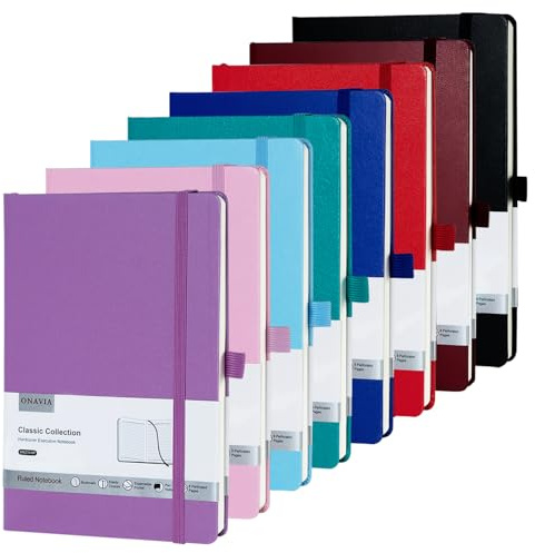 ONAVIA A5 Lined Notebook Hardback Journal, 160 Pages, 100GSM, 8 Colours