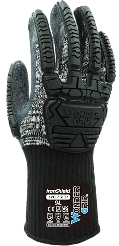 Wondergrip - Ironshield - WG-33FP Safety Gloves - Double Latex Coating - TPR Reinforcement - High Grip - Impact Protection - Heat & Cold Resistant - Durable - Grey - Large