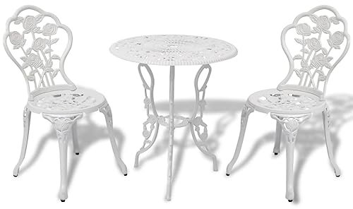 AJJHUUKI Furniture Item-3-teiliges Bistro-Set Aluguss weiß
