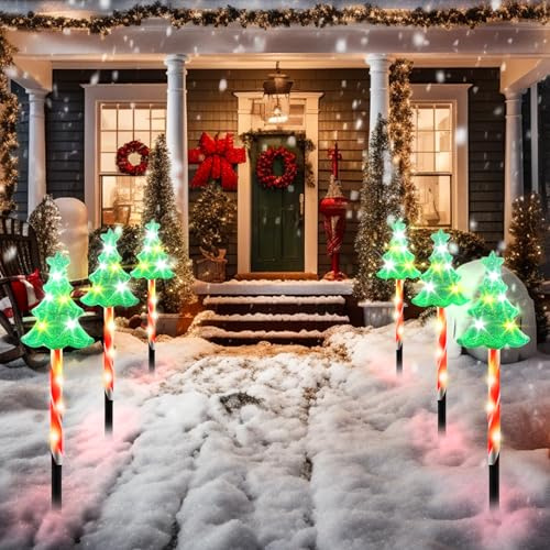 Weihnachtsbeleuchtung Außen Lichterkette Batterie - 5 Stück Weihnachtsbaum Zuckerstangen Beleuchtet, 8 Beleuchtungsmodi, IP65 Wasserdicht für Weihnachten Außen Garten Wege Rasen