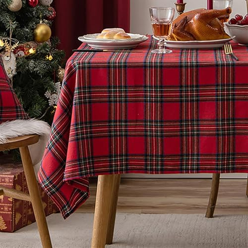 Heavyoff Rechteckige Tischdecke Weihnachten Tischdecke Vintage Karierte | Weihnachts Party Küche Hochzeit Tischtuch Dekoration, Rot, 140x220cm