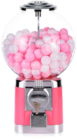 URJWAN 18in-Height Candy Gumball Vending Machine, 0.39-1.26in Gumball Automatic Machine, Toy Capsule Dispenser Machine for Game Stores and Retail Stores,Pink