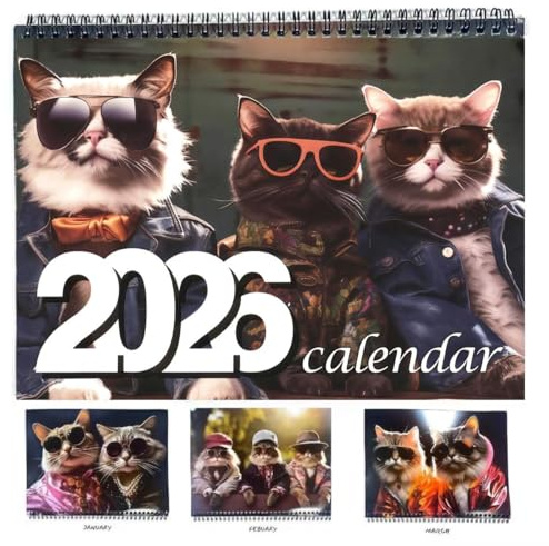 Calendrier 2026, lunettes de soleil 2026, calendrier mural amusant 2026, calendrier familial, calendrier mensuel 2026, calendrier mensuel pour les amoureux des chats