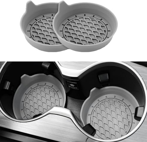2PCS Car Coasters Silicone Cup Coasters/Cup Mats, Grey | Universal, Non-Slip, Recessed, Car Interior Accessories, Cup Holder Insert Coasters