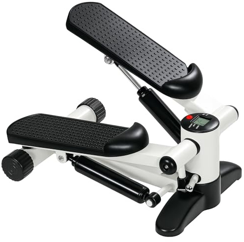 SPORTNOW Mini Stepper, Compact Step Machine Exerciser for Home Workout with LCD Monitor and Non-Slip Pedals, White