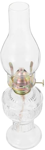 Generic Stainless Steel Base Vintage Oil Lamp Paraffin Oil Lamp with Glass Cover Kerosene Lamps for Indoor Vintage Style Kerosene Lantern Decorative Emergency Oil Lights