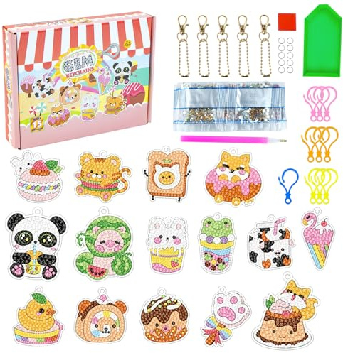 Diamond Painting Kit Completo, 5D Diamond Painting Bambina, Lavoretti Creativi per Bambini, Diamantini Crystal Art per le Stampe Animali, Kit Pittura Bambini da Appendere a Portachiavi e Zaini