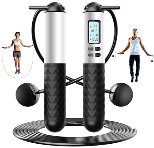 Haokelai Cordless Skipping Ropes for Adults, Cordless Jump Rope With Counter, Smart Digital Jump Rope, Weighted Skipping Rope Cordless, At Home Workout Experience Equipment for Women Men (White)