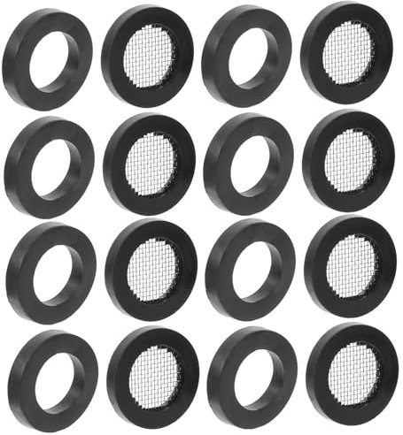 LIFKOME Hose Washer and Gasket Set for Shower Head and Washing Machine Filter, 20pcs Black Soft Rubber Sealing Rings with Mesh Screen, Hose Repair Kit Compatible with Water Supply Connections