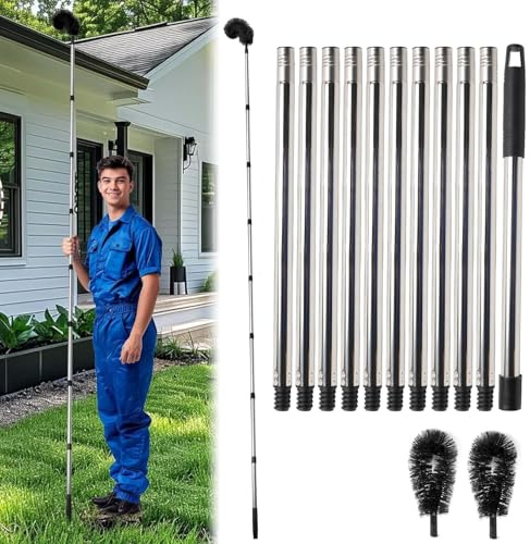 Sonhomay Gutter Cleaner Brush 14 feet Telescopic Long Gutter Cleaning Brush Roofing Tool Bendable Cleaner Ability to Easily Clear roof Leaves, Debris, Hanging Light, Cobwebs, Window