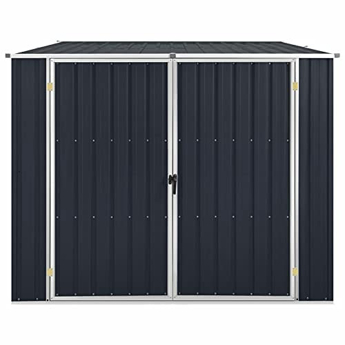 Casetta da giardino in PVC per esterni, antracite, 195 x 198 x 159 cm, in acciaio zincato, resistente alle intemperie, soluzione durevole per il cortile, facile da montare