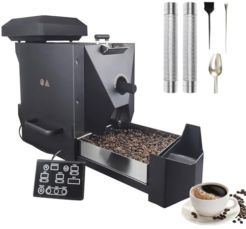 RSQQL Electric Coffee Roaster, 3 Baking Curve Automatic Roasting with A Smoke Filter, 2 Chimney Tube and Chaff Collector, 500g Capacity