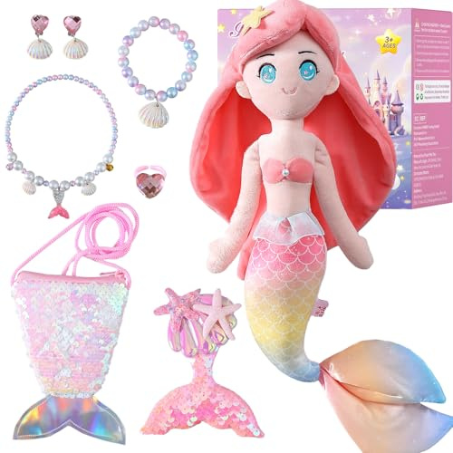 Glänzende Meerjungfrau-Prinzessinnen-Plüschtier, niedliche Puppe, weiches Kissen, beruhigend, schlafend, Fantasie, Ozeanarium, Verkleidungsspiel, begleitend, interaktives, interessantes Geschenk