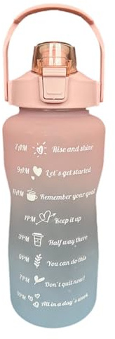 KEDAOLA 2L Sports Water Bottle with Straw, Leak-Proof, BPA-Free, Double Drinking Spout, Time Marker, Gym, Cycling, Running, Office, Outdoor, Travel (pink)