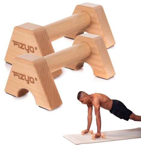 FIZYO Holz Liegestützgriffe Push Up Bars Pushup Bars Parallettes | Ergonomische Holz Liegestützgriffe für Liegestütze, Workout Zuhause & Krafttraining, handgelenkschonend & rutschfest