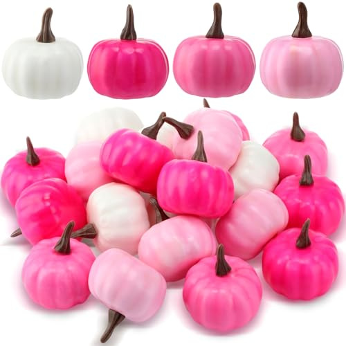 Thyle Künstliche Mini-Kürbisse, Schaumstoff-Kürbisse, Erntedankfest, künstliche Ernte-Ornamente, Dekoration für Herbst, Halloween, Party, Tafelaufsatz, Heimdekoration, Handwerk (rosa Serie), 24 Stück