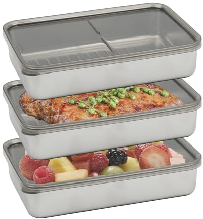 Vexsama 3 Stück Edelstahl Aufschnittboxen mit Deckel, Kühlschrank Aufschnittbox Stapelbar 900ML Frischhaltedosen für Fleisch und Obst