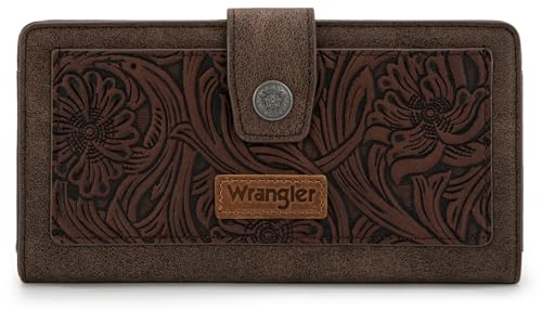 Montana West X Wrangler Large Womens Wallet Western Tooling Flower Wallets, Card Cases & Money Organizers Bifold Card Cash Phone Wallet Ladies Female Travel Clutch Wallets with RFID Lining