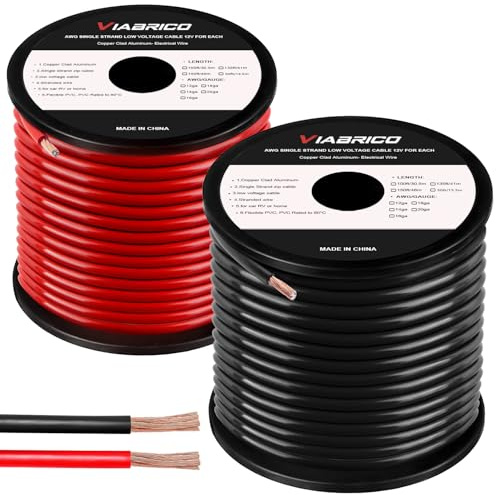 VIABRICO 10 Gauge Wire, for Automotive Power/Ground, Battery Cable, Car Audio, RV, Amp, CCA, Automotive Wire, Amp Kit, Battery Cables, Wiring Kit, (50 feet Each- Black/Red)