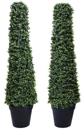GreenBrokers Artificial Boxwood Topiary Cone Shaped Tree (Set of 2) 100cm