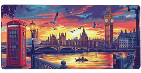 Londra Tappetino Gaming 800 x 400 mm, Grande Tappetino Scrivania XXL Paesaggio, Bordi Cuciti Tappetino per Mouse ad Tracciamento di Precisione Migliora precisione e velocità, Accessori Ufficio M1321