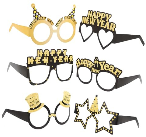 VICASKY 6 Stück Teiliges Partybrillen aus Papier für Silvester Deko und Fotorequisiten Leichte Humorvolle Neujahrsbrillen für Festliche Stimmung und Unvergessliche Feierlichkeiten