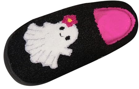 Pantoufles fantômes pour femme en forme de citrouille avec imprimé amusant, jolis chaussons d'Halloween à enfiler - Pantoufles pelucheuses effrayantes pour festival - Chaussons chauds et doux pour