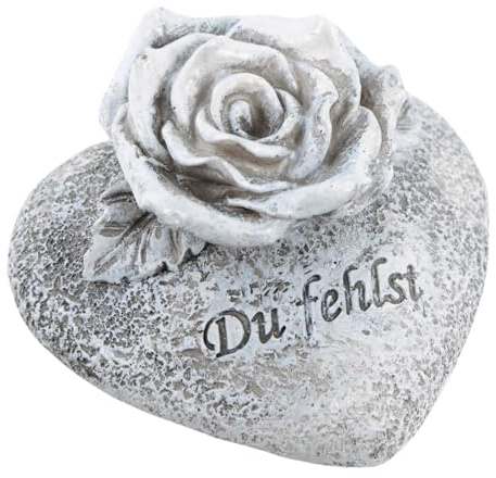 Logbuch-Verlag Grabdeko Herz mit Rose Du fehlst 10 cm wetterfestes Dekoherz aus Polyresin für Trauer & Erinnerung