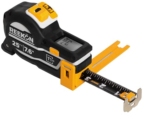 REEKON T1M Digitales Maßband, 7,6 m (metrisch), intelligentes Bluetooth-Mess- und Tracking-Werkzeug, 0,5 mm Genauigkeit, 1000+ Messungen, LCD-Display, wiederaufladbarer Akku 150+ Stunden