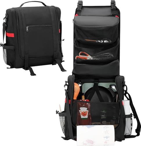 Large Camp Kitchen Organiser, Hanging Camping Kitchen Essentials Organiser with Paper Towel Holder & Multiple Pockets for Utensils, Portable Camping Cookware Storage Bag for Outdoor Cooking, Bag Only